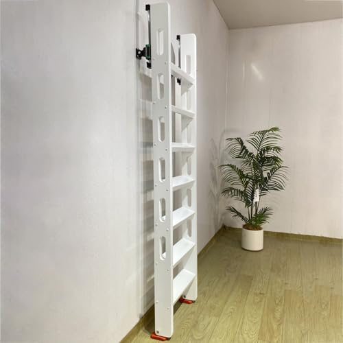 Scala per Soppalco Scala Retrattile Scorrevole con Binario, Scala per Soffitta/Camper Comoda da Usare, Scala Antiscivolo per Letto a Castello in Legno(White,4 Steps L-4.3ft/1.31m)
