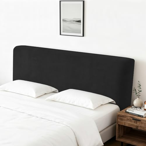 MeYuxg Bett Kopfteil Bezug 180cm, Dehnbarer Waschbarer Stretchbezug, Staubdichte Betthusse 180, Abnehmbarer Schutz für Boxspringbett 180x200 (Schwarz)