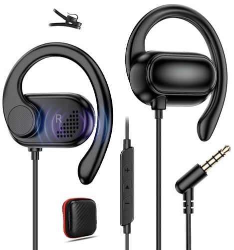 APETOO 3.5mm Open-Ear Headphones with Earhook Mic & Volume Control, 4.9ft | Wired Earbuds HiFi Stereo, Anti-hurt Ear On-Ear Earphone for Chromebook Kids School Tablet Airplane Travel Laptop MP3, Black