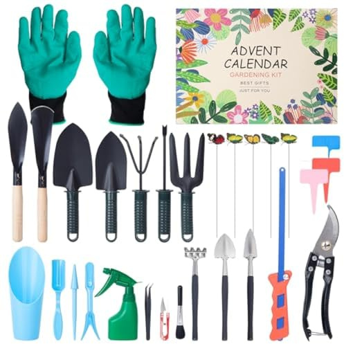 Adventskalender 2025 Gartenwerkzeug-Set, 24 Tage Countdown mit Garten- und Pflanzwerkzeugen, Gartenzubehör-Set, Geschenk für Gartenbegeisterte, Frauen und Männer, für Gartenpflege, Pflanzenpflege