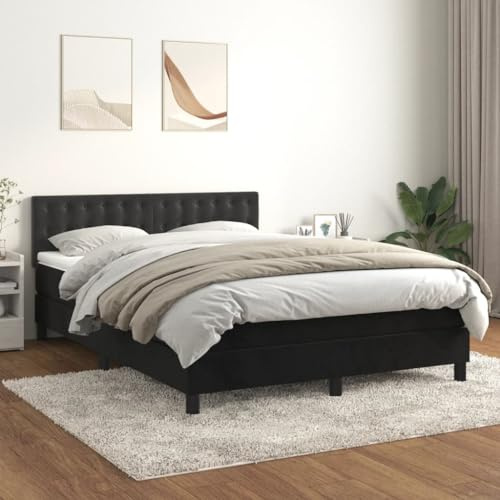 Hommdiy Boxspringbett mit Matratze Polsterbett Schwarz 140x200 cm Samt Knöpfe