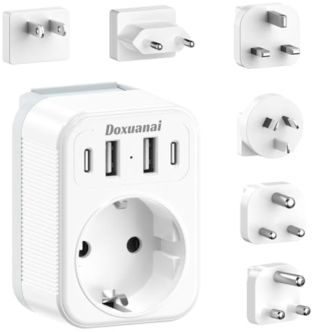 Reiseadapter Weltweit Set, Steckdosenadapter mit 4 USB (2 USB-C), Typ A/C/G/I/M/D, Internationaler Reisestecker Universal Adapter für USA/Europa/UK/Südafrika/Japan/China/Australien/Indien