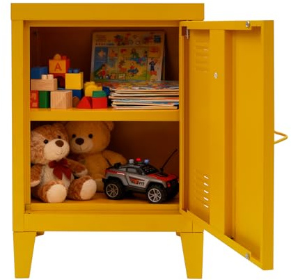 KAPIPALA Metallschrank 40x30x57 cm, 2-stöckiger Nachttisch mit Tür im Industrial Retro Design - Kommode für Schlafzimmer, Wohnzimmer & Home-Office, Stauraum Möbel, Gelb