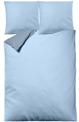 sleepling Satin Bettwäsche, 3-teiliges Set: 1x 200x220cm Bettbezug & 2X 80x80cm Kissenbezug, 100% Mako Baumwolle, Wendebettwäsche, Seidig Weich, Oeko-TEX, Made in EU, Waschbar bis 60 Grad, Blau