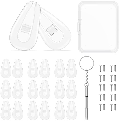 Oumida 10 Pairs Eyeglasses Nose Pads, Soft Silicone Air Chamber Eyeglass Nose Pads, Glasses Repair Kit, 10 Pairs of Screw-in 15mm Glasses Nose Pad Set with Screws and Micro
