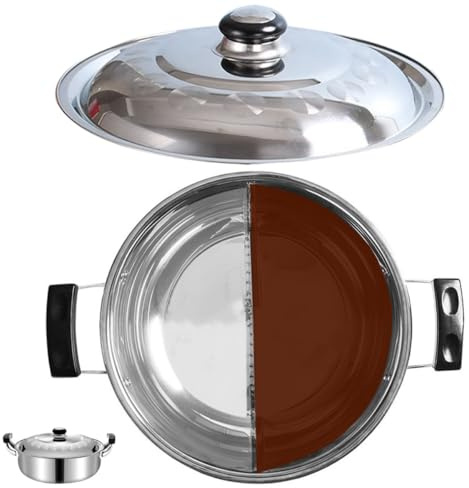 OSALADI Marmite en Acier Inoxydable 28 Cm à Fondue Séparateur, Casserole Multifonction pour Cuisson Double Saveur, Compatible Gaz et Induction, Ustensile Cuisine pour Repas en Groupe
