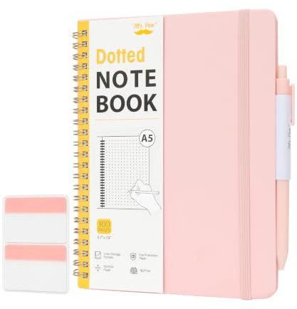 Mr. Pen- Dotted Spiral Journal Notebook with Leather Hardcover, A5 Size(5.7 * 7.9), 160 Pages, Blush, 50 sticky tabs, 1 Pc Pen, 1 Elastic Band