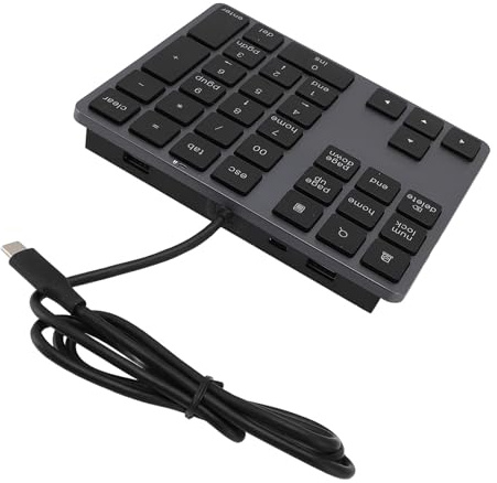 Hamwesh Tastierino Numerico Cablato, 34 Tasti USB C Trasferimento Dati Ad Alta velocità Tastiera con Tastierino Numerico Plug and Play, Mini Portatile con 2 Porte USB 3.0 e 1 Porta di Tipo C per PC