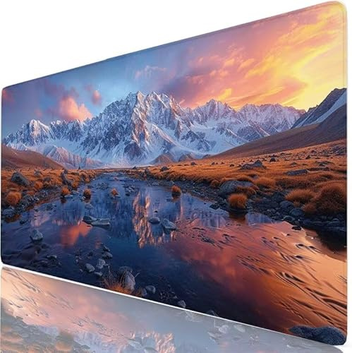 Grand Tapis de Souris Montagne XL 900 x 400 x 3mm Sous Main Bureau, Surface Lisse Confortable, Blanc Tapis Souris Gaming avec Bords Cousus Renforcés, Protection de Table Imperméable, Cadeau H0-53