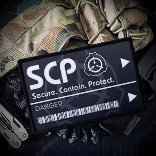 SCP Foundation Patch Klett (9x6 cm) – Hochauflösend Bedruckter Secure Contain Protect Aufnäher, Morale Badge für Rucksack, Taktische Weste, Cosplay (Schwarz)