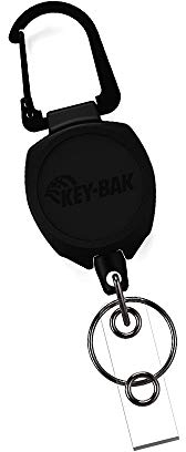 Key-Bak Sidekick iD Badge und Schlüssel Rollen, 61 cm Kevlar Kordel, Tough Polycarbonat Schutzhülle, Zink Legierung Metall Karabiner, schwarz