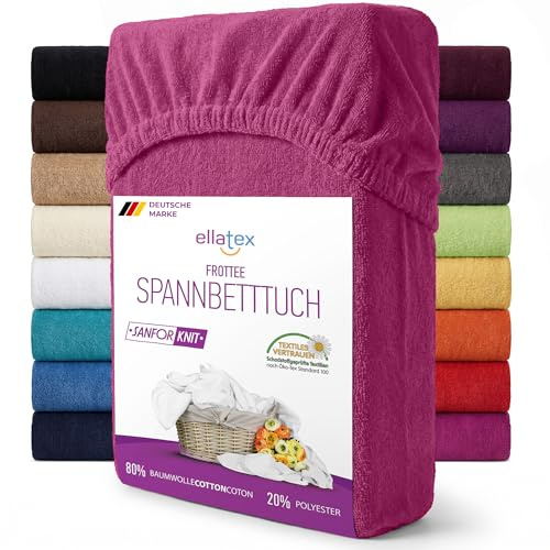 EllaTex Frottee Spannbettlaken 180x200–200x200 – 200 g/m², weich & formstabil, Spannbetttuch für große Matratzen, Farbe: Pink