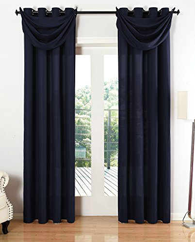 Gardinenbox Vorhang Set Blickdicht Schal Ösen Microsatin Segeltuch Querbehang lichtdurchlässig Deko Wohnzimmer HxB 175x140 cm Dunkelblau, 20405S4
