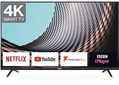 TCL 43DP628 43-Inch 4K Ultra HD Smart TV - HDR10 / Freeview Play / BBC iPlayer / Netflix 4K / YouTube 4K, Work with Alexa, Wi-Fi ,2*HDMI, 1*USB Port - Black
