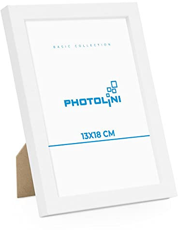 PHOTOLINI Bilderrahmen 13x18 weiß Holz MDF, Bilderrahmen 13x18 weiss, Fotorahmen 13 x 18 mit Acrylglas, Bilder Rahmen 13 x18 Aufhängen & Aufstellen, Picture Frame für Fotos, Poster