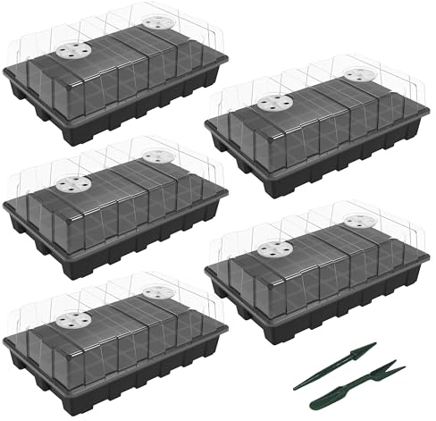gardzen Juego de 5 propagadores de jardín, Kits de Bandeja de Semillas con 200 Celdas, Bandeja de Inicio de Semillas con cúpula y Base de 15 x 9 Pulgadas (40 Celdas por Bandeja)