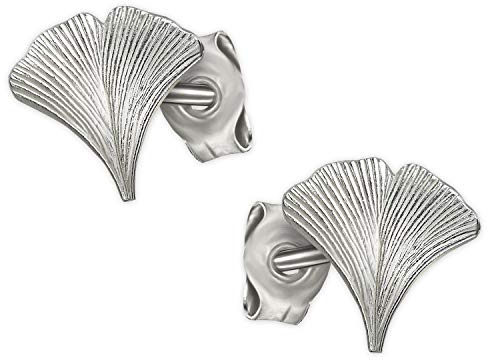 CLEVER SCHMUCK Silberne Damen Ohrringe als Ohrstecker Ginkgoblatt 9mm seidenmatt 925 Sterling Silber im Schmucketui