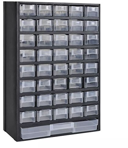 yorten Plastik Sortimentsschrank Sortimentskasten mit 41-Fächer Kunststoffrahmen 31 x 13,8 x 49 cm Wandmontage möglich