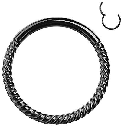 Taffstyle Piercing Ring Segmentring Clicker Scharnier Septum Tragus Helix Ohr Nase Nasenring Nasenpiercing Lippenpiercing Dünn geflochten Schwarz 1,2mm x 10mm
