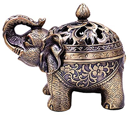 Hourwof Porte-encens en métal en forme d'éléphant, brûleur d'encens vintage avec couvercle, récupérateur de cendres, décoration d'aromathérapie, décoration d'intérieur ou de bureau, bronze