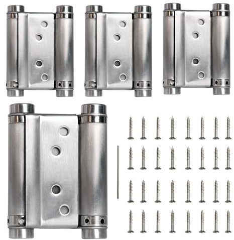 Double Action Spring Hinges, Self Closing Door Hinges for Cafe Saloon Pub Swinging Doors, 201 Stainless Steel, Including Pins and Screws, 4-Pack (3inch)