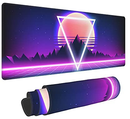 Retro Vaporwave Gaming Mauspad Cool Desk Mat Synthwave Neon Large XL Long Extended Pads Big Mousepad for Home Office Decor Accessories