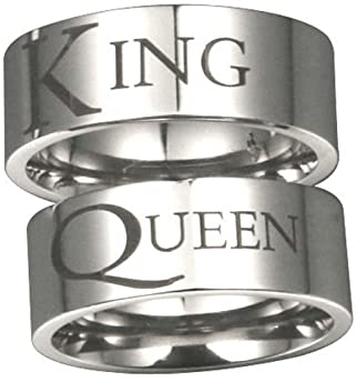 Aotiwe Paar Ringe Set, Modeschmuck Damen mit Gravur QUEEN and KING Edelstahl Liebe Versprechen Geschenke Silber W 54 &M 52