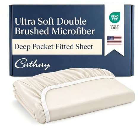 Hotel Luxury Spannbetttuch, Knitter- und lichtbeständig, doppelt gebürstet, ultraweiche Mikrofaser, gemütlich und bequem, Tiefe Tasche, 1 Stück, Einzelbett, Kokosmilch, Queen 152,4 x 203,2 cm