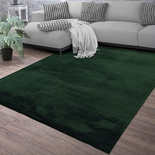 TT Home Teppich Wohnzimmer Kurzflor Anti-Rutsch Rückseite Einfarbiges Design Waschbar, Farbe: Dunkelgrün Petrol, Größe:60x100 cm