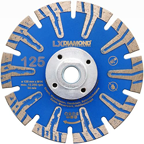 LXDIAMOND Diamant-Trennscheibe 125mm mit M14 Alu Flansch für Winkelschleifer - Diamantscheibe zum Bündig schneiden von Granit, Naturstein, Beton - 125 mm Steinscheibe in Premium Qualität