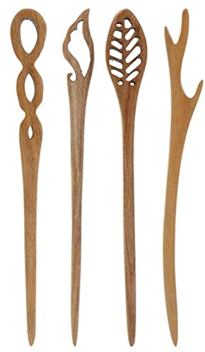 TBEONE 4 palillos de pelo hechos a mano, antiguos chinos japoneses de madera japonesa picks madera de cuerno largo de madera pinzas para el pelo para bollo