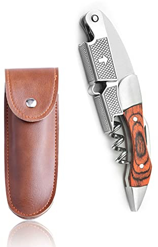 Premium Edelstahl & Palisander Kellnerkorkenzieher,Professionelle Kellnerkorkenzieher für Weinflaschen,3-in-1 Weinöffner Robuster, robuster Edelstahl, Echtholzgriff (C-Farbiges Holz)