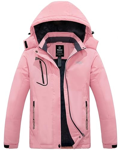 Wantdo Femme Veste de Ski Montagne Hiver Imperméable Veste Isolant Chaude Veste de Sport Voyage avec Capuche Amovible Veste de Snowboard Rose L