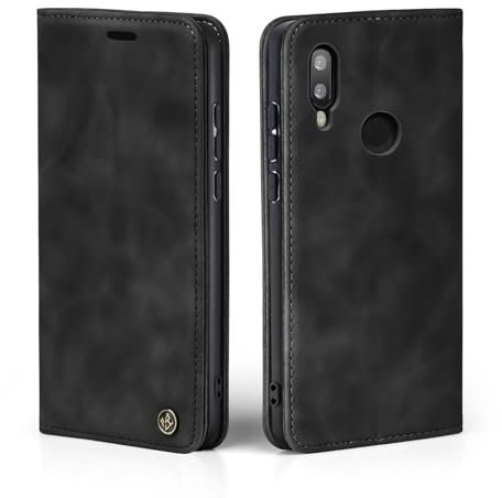 LBH Handyhülle für Huawei P20 Lite in Schwarz mit Karten- und Geldfach Smartphone Hülle mit Standfunktion Flip Case Schutzhülle Magnetverschluss Vintage