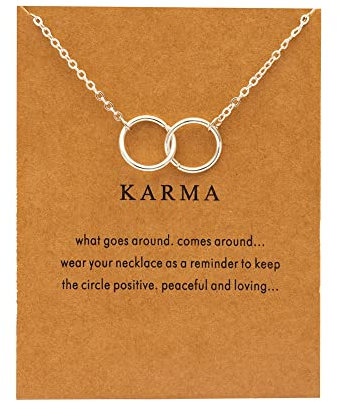Silver Necklaces for Women Two Interlocking Infinity Double Circles Pendant Necklace Friendship Chain Necklace Jewellery Gifts for Mother Daughter Birthday Christmas With Gold Message Card (Silver)