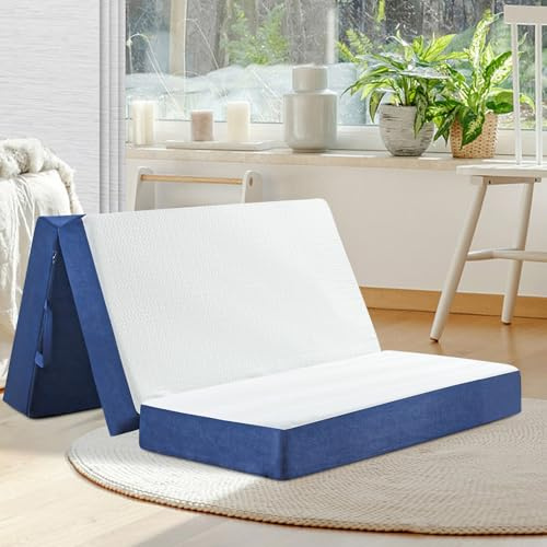 CYMULA Folding Mattress Full Size, Memory Foam 6 inch Tri Portable Trifold Mattress Futon Topper Full with Breathable & Washable Cover, Murphy Bed Guest Bed RV Trips,52×73×6