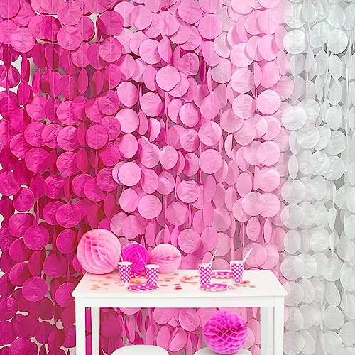 205Ft Décorations de fête de Rose Vif Grand Cercle Points Toile Fond Guirlande Banderole Rose Blush Ombré Papier Fin de à Pois Rideau Suspendu Bannière pour Bapteme Anniversaire Mariage fête de Fille