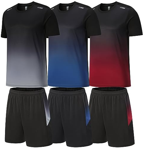 BOOMCOOL Gym Clothes for Men Workout Shirts Sets Outfits 6 Piece for Running Football Athletic Exercise Fit for Out T Sports