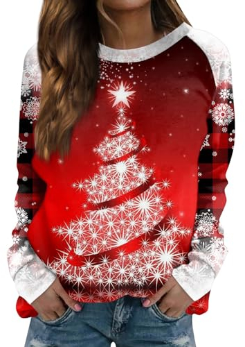 Generisch Weihnachtspullover Damen, Lustig Sweatshirt Rundhalsausschnitt Langarm Tops Sweatshirt Ugly Christmas Sweater Modische Hoodies & Sweatshirts Lichterkette Pullover Männer (3XL, Vermilion)