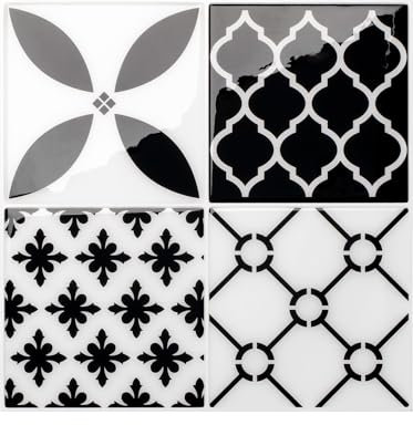 Smart Tiles Credence Adhesive pour Cuisine - Vintage Noir/Blanc, Carrelage Adhesif Mural salle de bain 3D, 5 Stickers Muraux (22.86x22.86 cm), Autocollant Carreaux Adhesif fabriqué au Canada