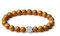 MetJakt Naturstein Armband mit 8mm Perlen und Doppelglück Silbercharm Chakra Kristallenergie Handgefertigter Schmuck für Frauen Halbedelstein Stretch Armband 18cm (Holzmaserung)