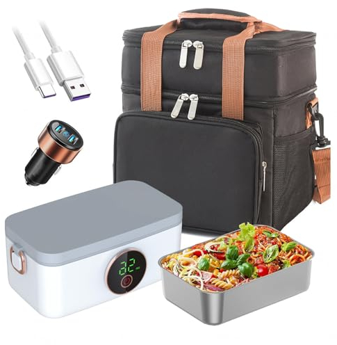 MeLtor Fiambrera Electrica Recargable E Inalámbrico, Fismbrera Electrica Portátil Y Con Batería De 16000 mAh, Fiambrera Termica Comida Caliente