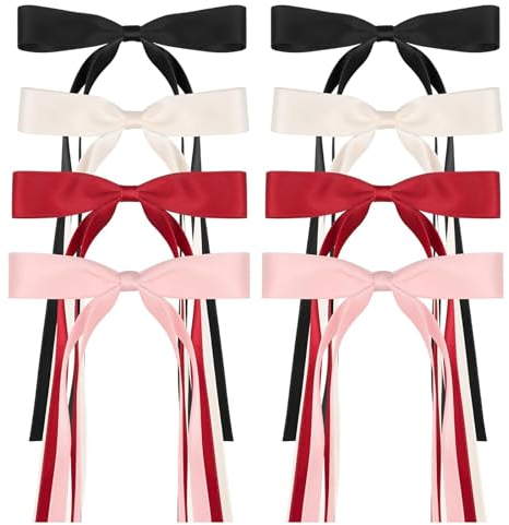 8pcs Fiocco Capelli Donna Fiocchi per Capelli Fiocco per Capelli da Donna Flegante Fiocco per Capelli da Donna Fiocco in Raso Liscio Morbido al Tatto (Nero+Bianco+Rosso+Rosa)