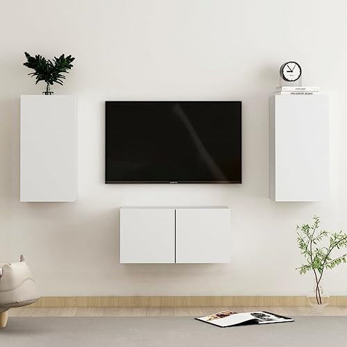 AUUIJKJF Home Outdoor Others3-teiliges TV-Schrank-Set, Holz, Weiß