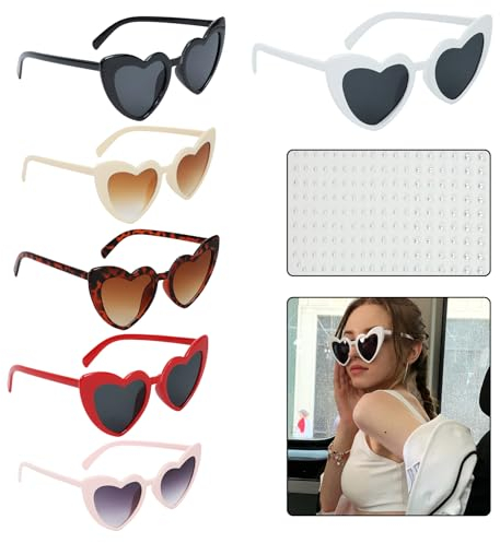 HEDMON Occhiali da Sole a Cuore, 6 Paia Bride Occhiali a Forma di Cuore Occhiali da Sole Vintage a Forma di Cuore Occhiali Da Sole Donna per carnevale,festa di compleanno,Halloween, Natale,Matrimonio