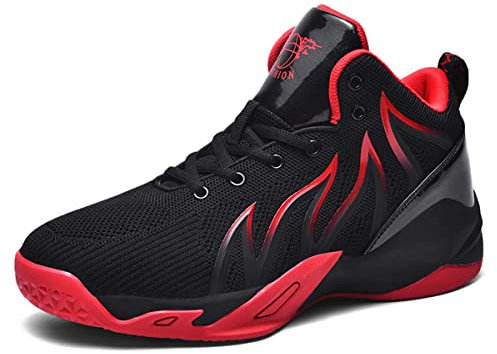 HYDLONGR Scarpe da Ginnastica Alte comode da Uomo in Tessuto a Maglia Traspirante Scarpe da Basket Scarpe da Ginnastica Casual Black red-41