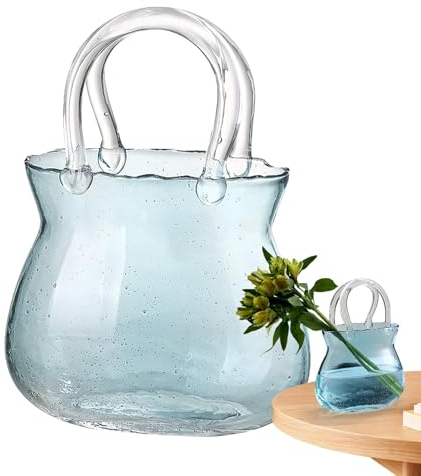 Shurzzesj Glasvase, Tasche Glasvasen, Klare Handgemachte Vase, Kleine Fischschale Aus Glas Blumenvase, Geldbörsenvase, Kreative Bubble Handtasche Blumenvase, Dekorative Vase Glas Handtasche