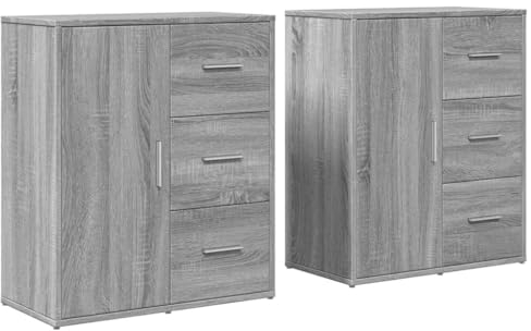vidaXL Sideboards 2 STK., Kommode mit Stauraum, Anrichte Beistellschrank für Wohnzimmer, Mehrzweckschrank Standschrank, Grau Sonoma-Eiche Holzwerkstoff