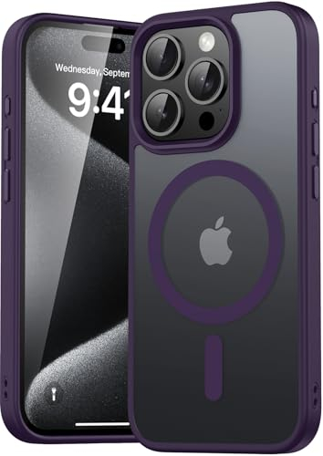 Natiiozie Magnetica Cover per iPhone 15 Pro Compatibile con MagSafe Custodia Traslucida Opaca Posteriore, Antiurto Anti-impronta Resistente ai Graffi Protettiva iPhone 15 Pro Case,Viola