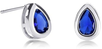 Zavana Petites Boucles d'Oreilles Bleu Saphir en Goutte en Solitaire, Simples Boucles d'Oreilles Bleues pour Femme et Jeune Fille, Boucles d'Oreilles avec Pierres Bleues en Poire en Serti Clos